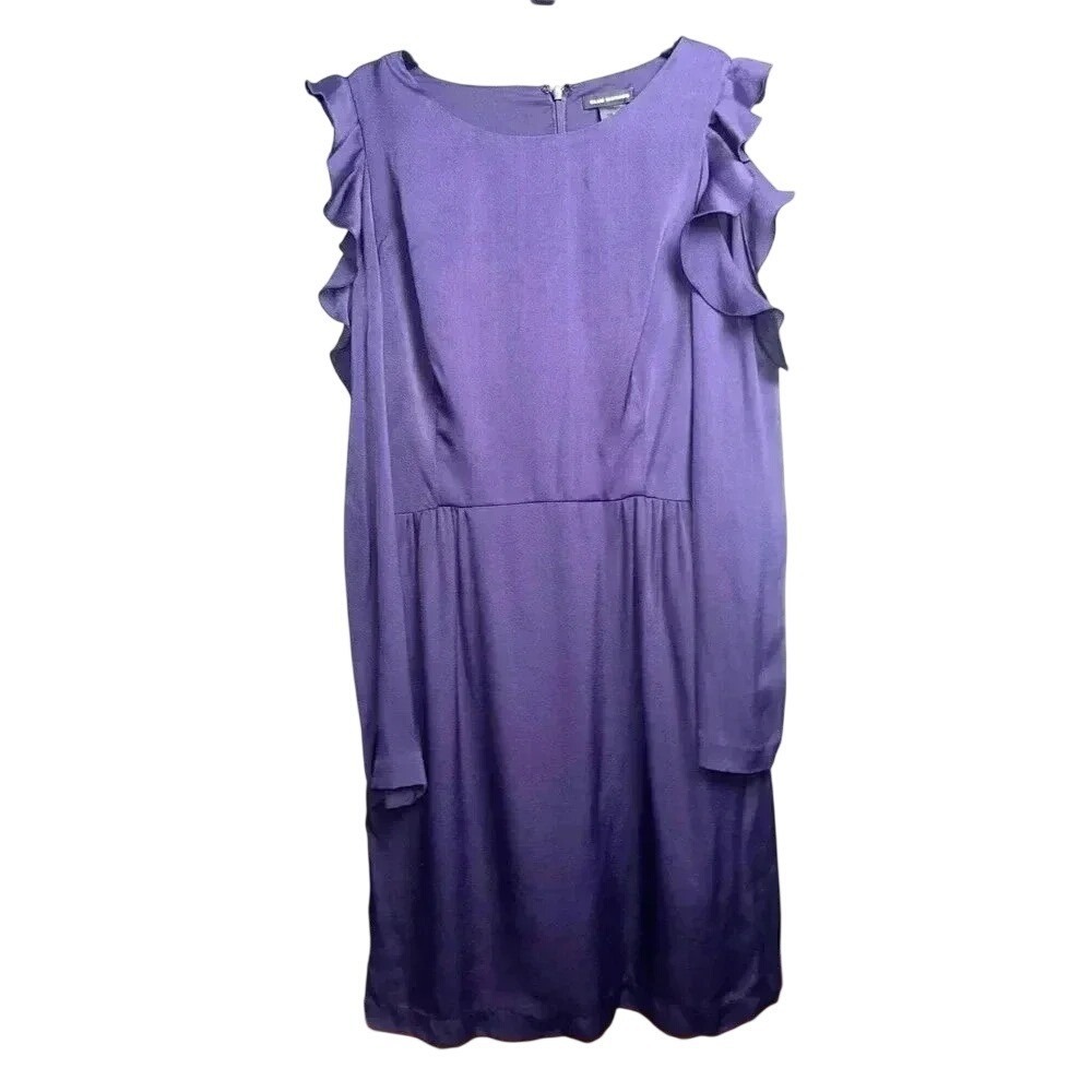 NWT Club Monaco Teodora Dress Purple Cold Shoulder Ruffle Long Sleeve Mini S 4